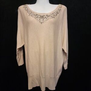 WHBM Light Beige 3/4 Dolman Sleeve Sweater with Beading Detail - Sz. XL
